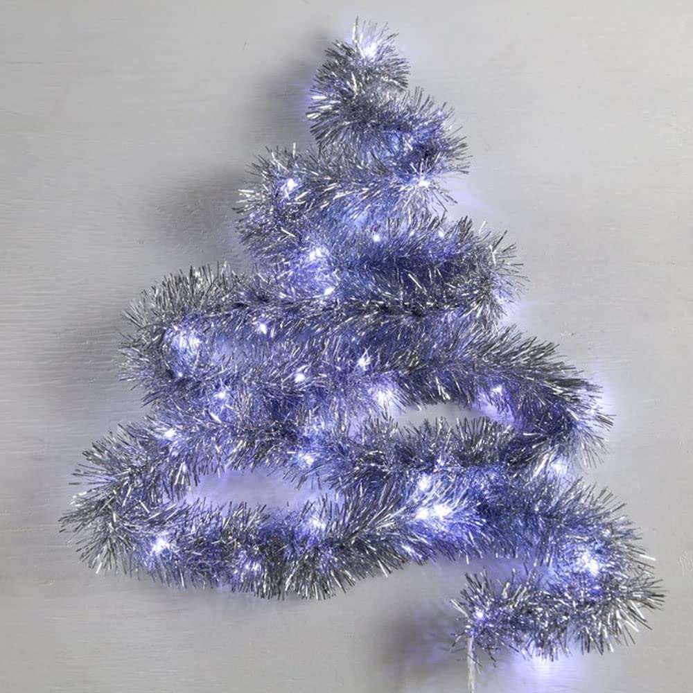 4X Guirnalda de Navidad Artificial Plateado (200 cm) Decoración de Abeto de Navidad, Adornos de Navidad de Guirnalda Metálica Pulida, Decoración de Puerta Pared Ventana Chimenea