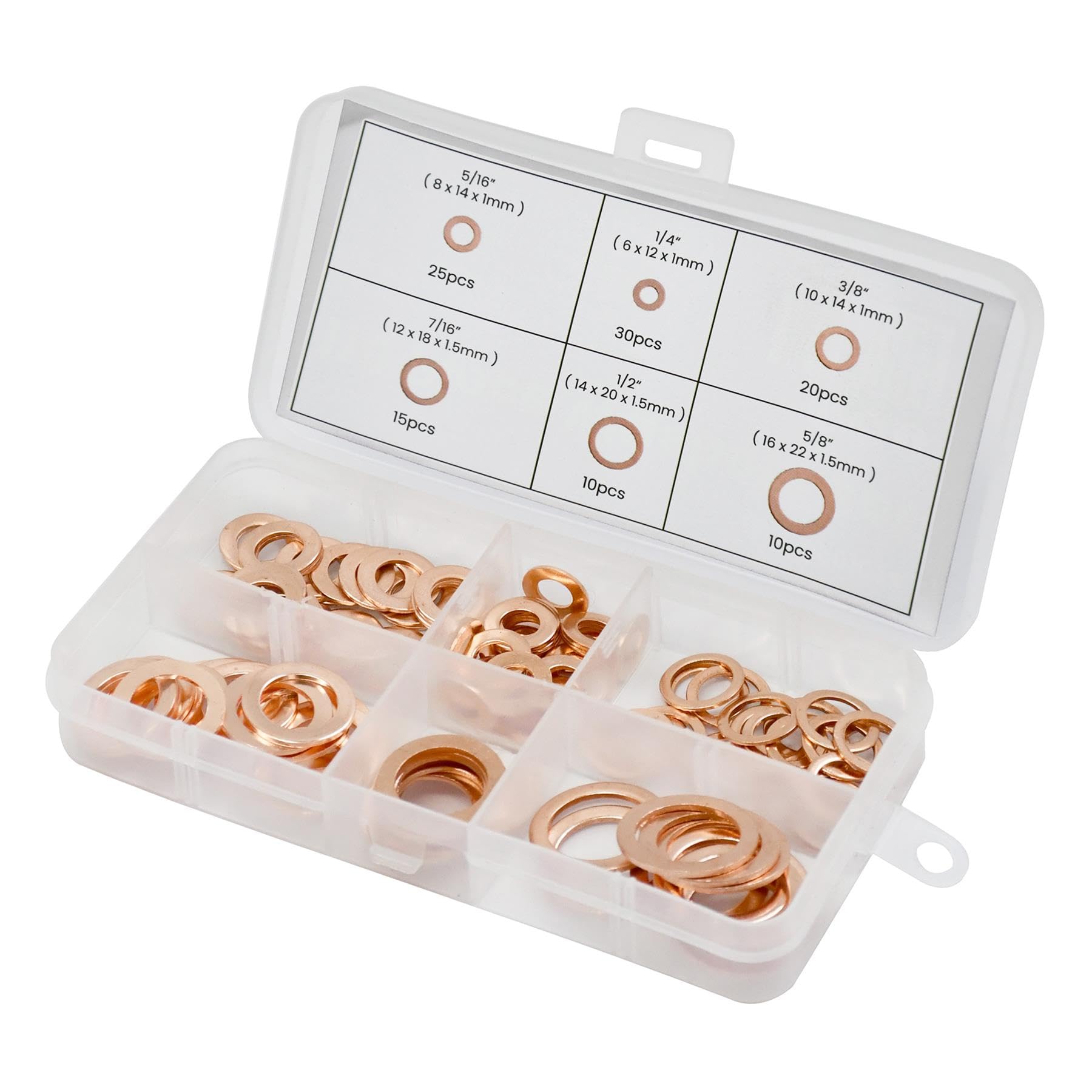 Dapetz ® Imperial Washer Set Assorted Sizes 6 Different Sizes in Clear Storage Box Perfect for Electrical Connections Plumbing and DIY Projects 110 PCS - Image 2