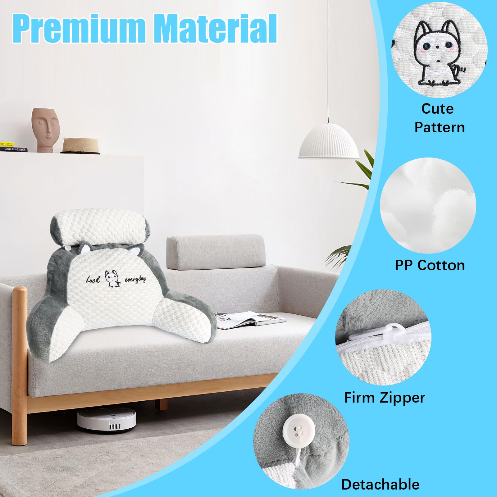 Leeskussen voor volwassen bed, 70 × 50 × 25 cm, extra groot, 2-in-1