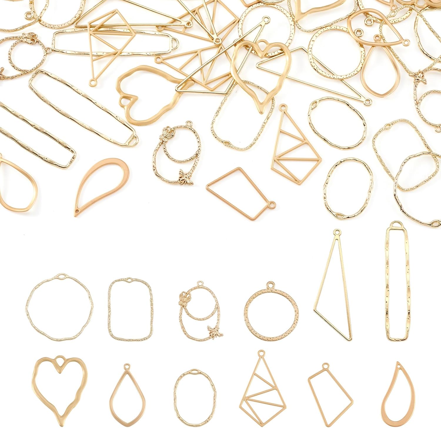 Pandahall 48pcs Golden Alloy Open Back Bezel Pendants - 12 Geometric Hollow Frame Charms for UV Resin Pressed Flower Jewelry DIY