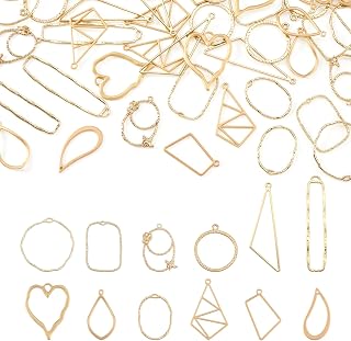 Pandahall 48pcs Golden Alloy Open Back Bezel Pendants - 12 Geometric Hollow Frame Charms for UV Resin Pressed Flower Jewelry DIY
