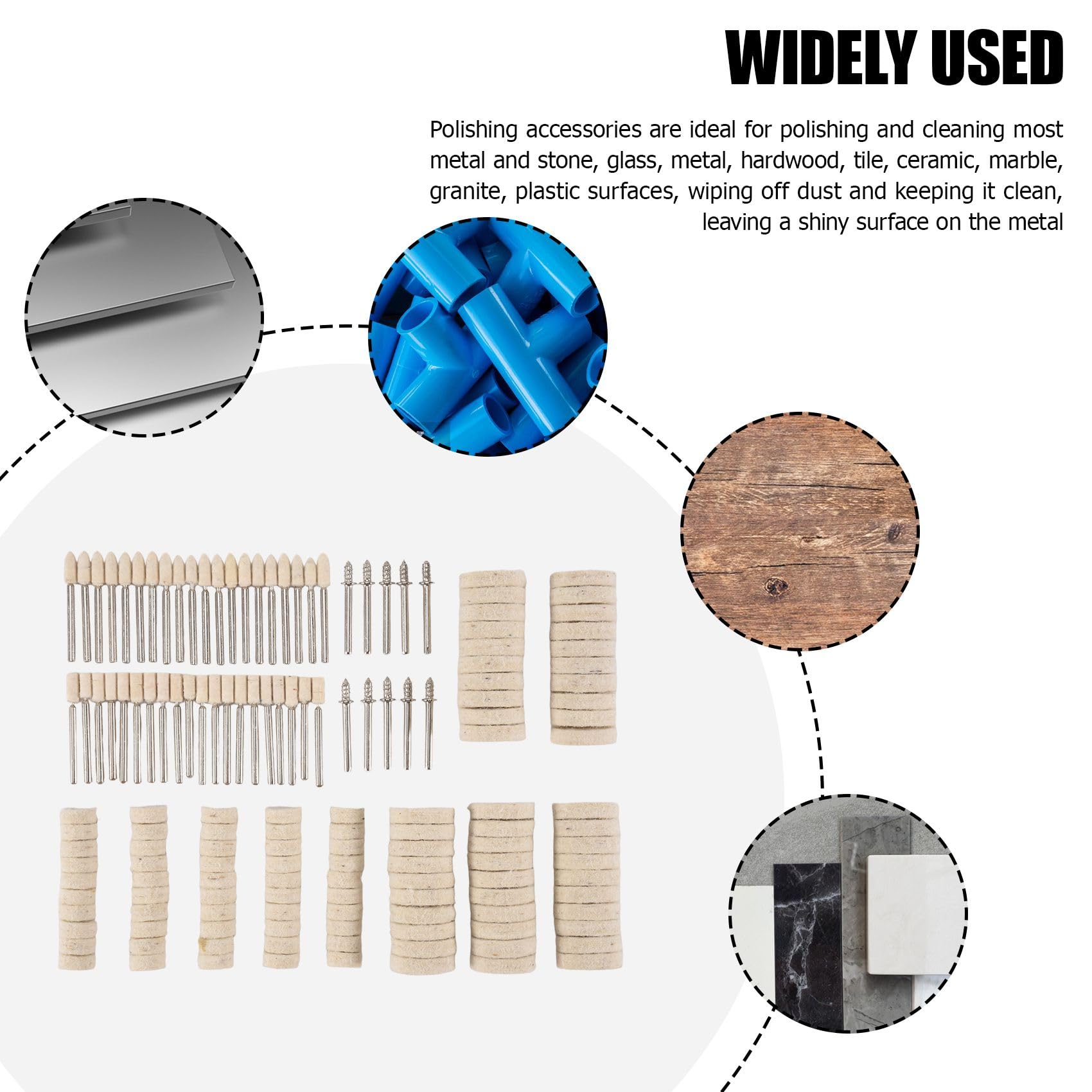 Kit De 140 Pièces Pour Polissage QWORK - Roues Feutre Laine + Disques éponge Abrasive - Tige 3mm (1/8") - Pour Métal, Jade, Verre