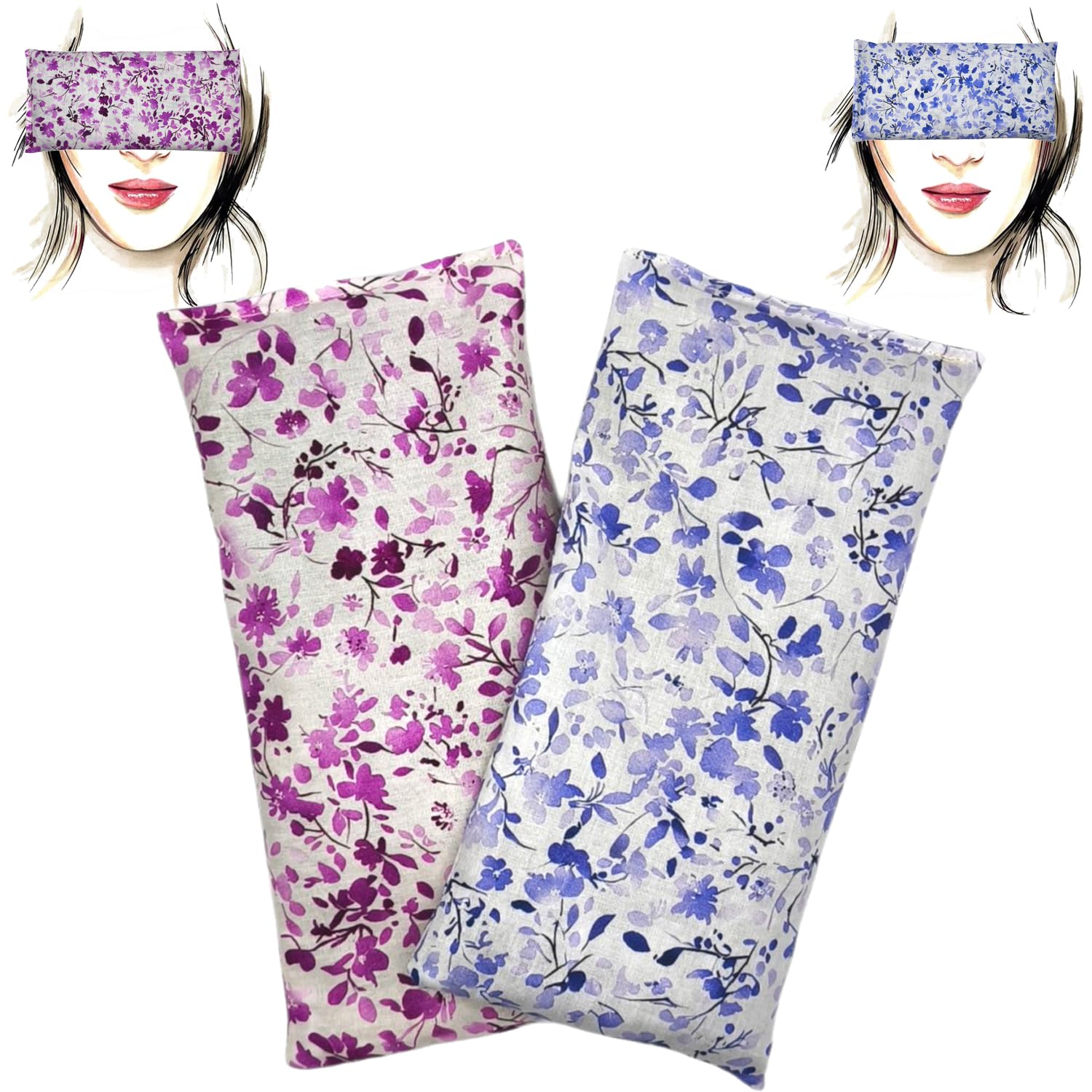 Coussin de Yoga pour Les Yeux - Oreillers pour Les Yeux Pack 2 - Fleurs Fuchsia-Lilas | Graines de Lavande et de Riz | Yoga, méditation, Relaxation, Reposer des Yeux...