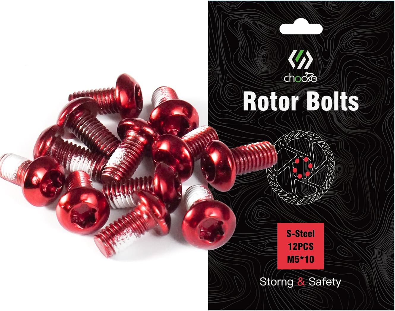 CNC 12 Pcs Bike Disc Brake Rotor Bolts, M5x10mm Screws for MTB/Road, Red