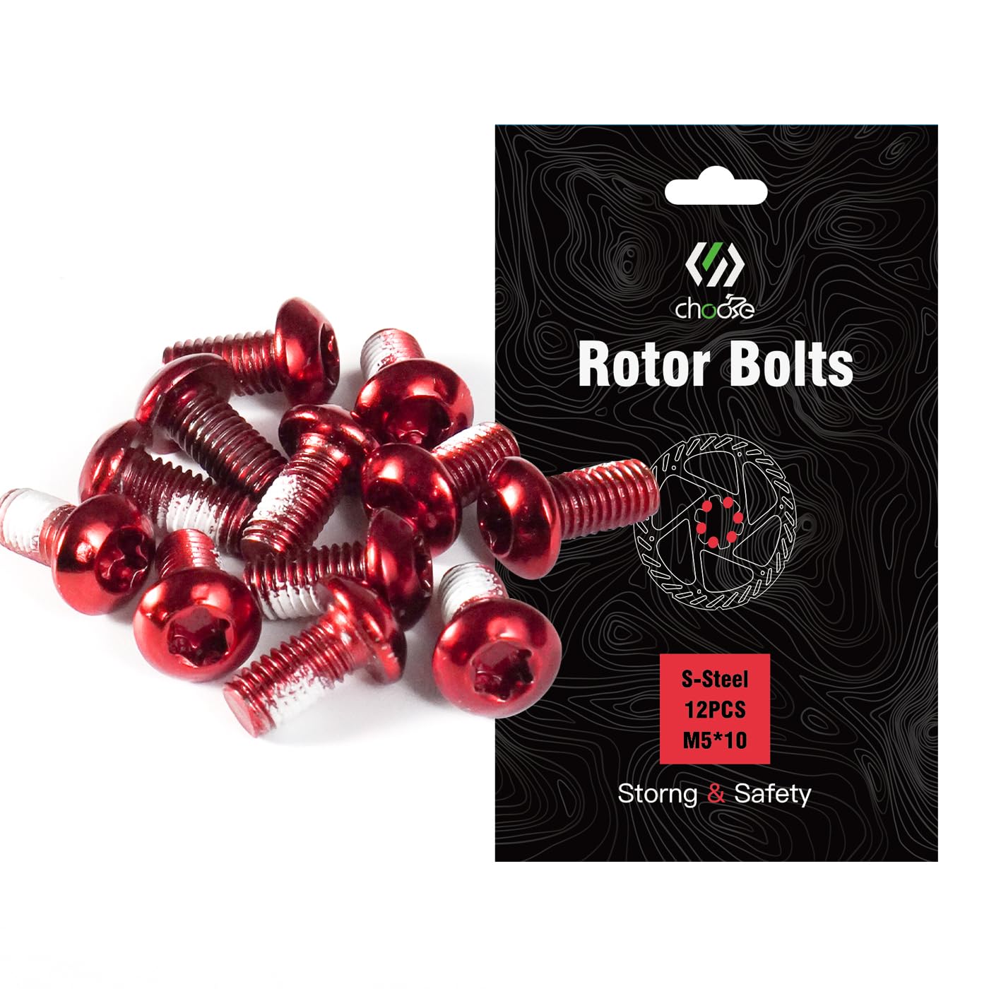 CNCLOL MTB Disc Rotor Bolts,M5x10mm Brake Rotor Screws,12Pcs Steel Rotor Bolts for Bike(red/blue/orange/green/Black/gold)