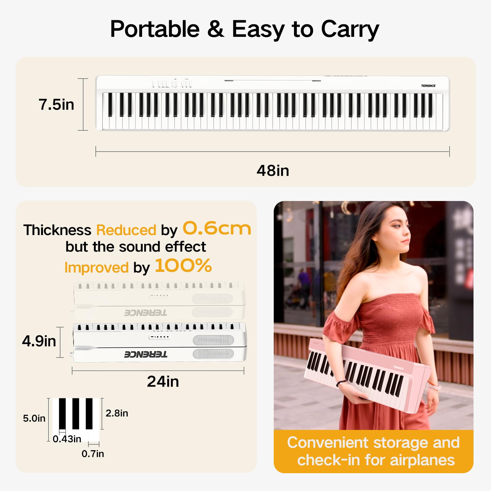 TERENCE E Piano 88 Tasten Weiß, Keyboard Piano mit Halbgewichtet, Faltbares Klavier mit Aufnahme und Bluetooth-Unterstützung, mit Pedal und 4-Einheiten-Lautsprecher, Bevorzugte Wahl für Anfänger