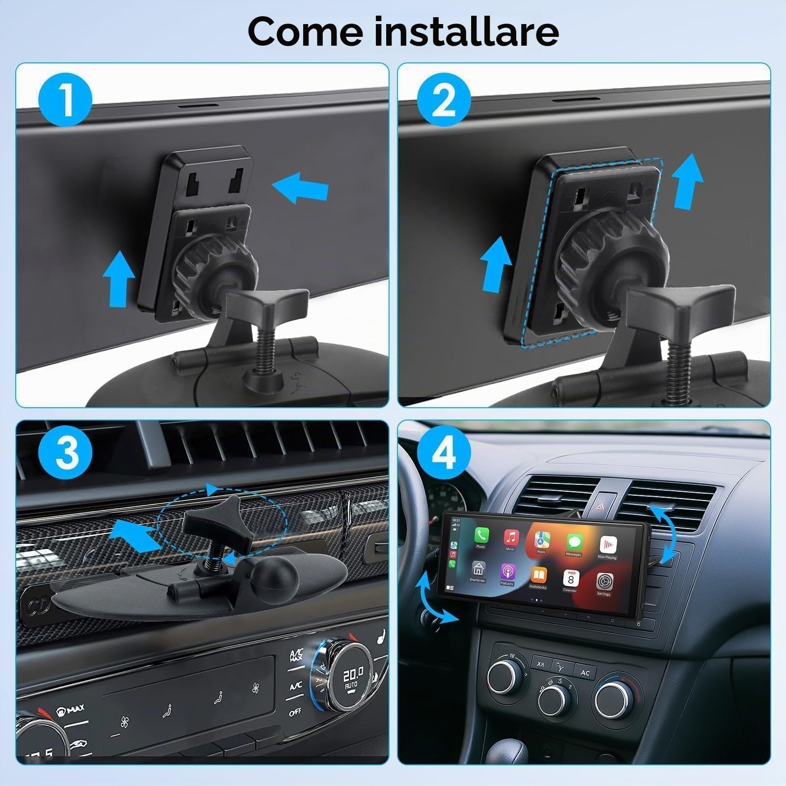EEEKit Supporto per slot CD per schermo CarPlay, rotazione a 360°, supporto per auto compatibile con la maggior parte degli stereo per auto con navigazione GPS da 5-9 pollici