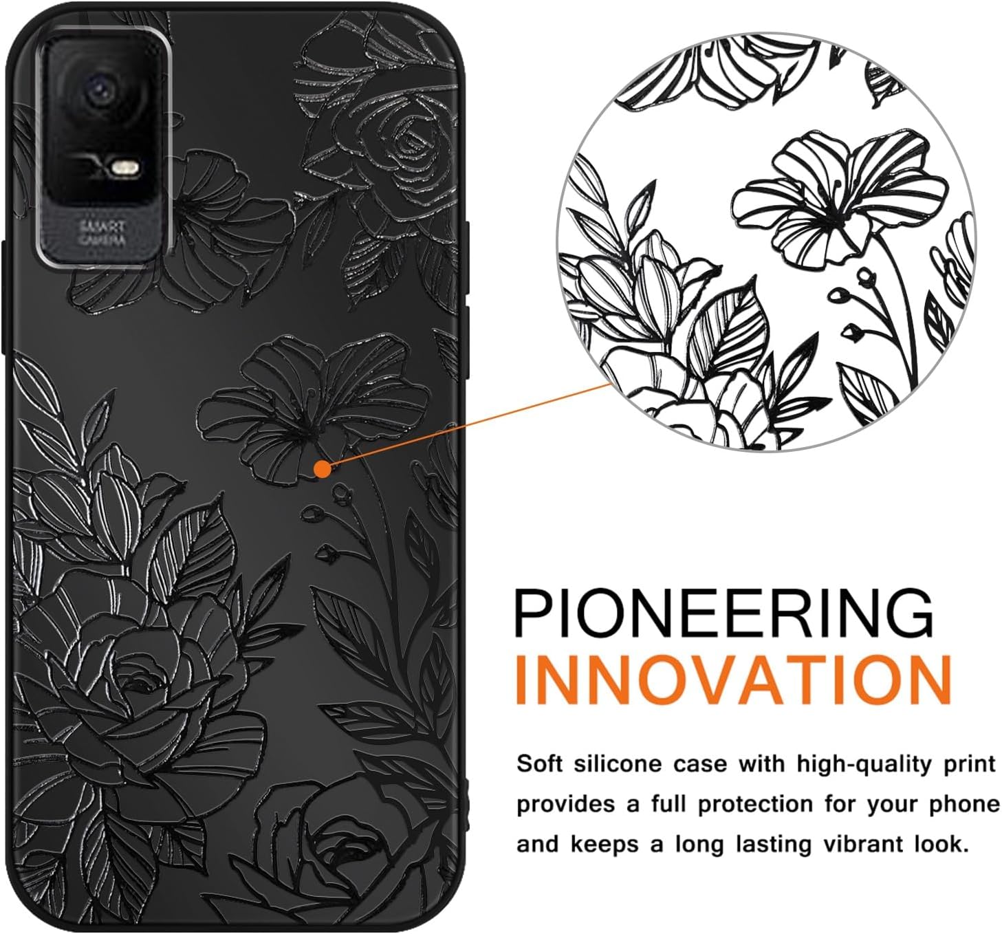 Cute Flower Floral Phone Case for TCL 50 XL 5g 6.78", Aesthetic Coquette Black Pattern Print Design Case Soft Slim Shockproof TPU Protective Funda Cover for Women Girls image 2