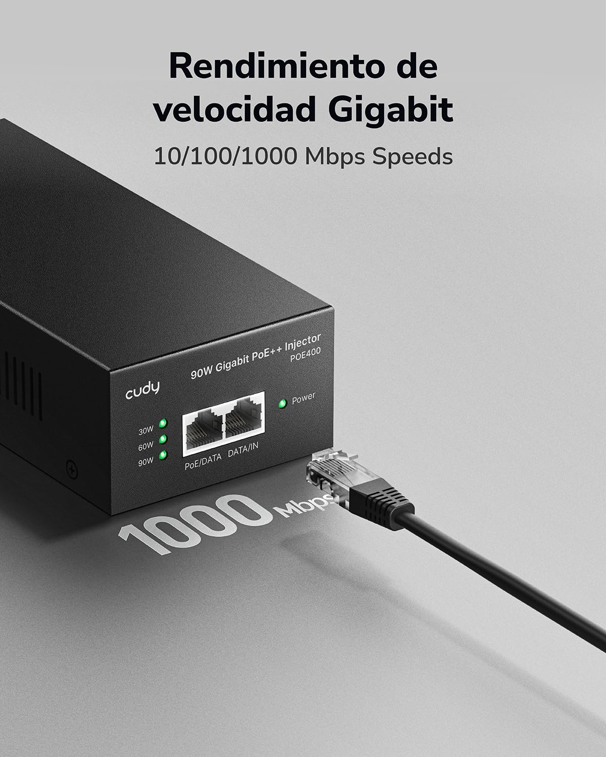 Cudy POE400 Adaptador Inyector PoE++ Ultra Gigabit 90W, Compatible Con IEEE 802.3bt/at/af, Rj45 1000Mbps, Plug & Play, Metal