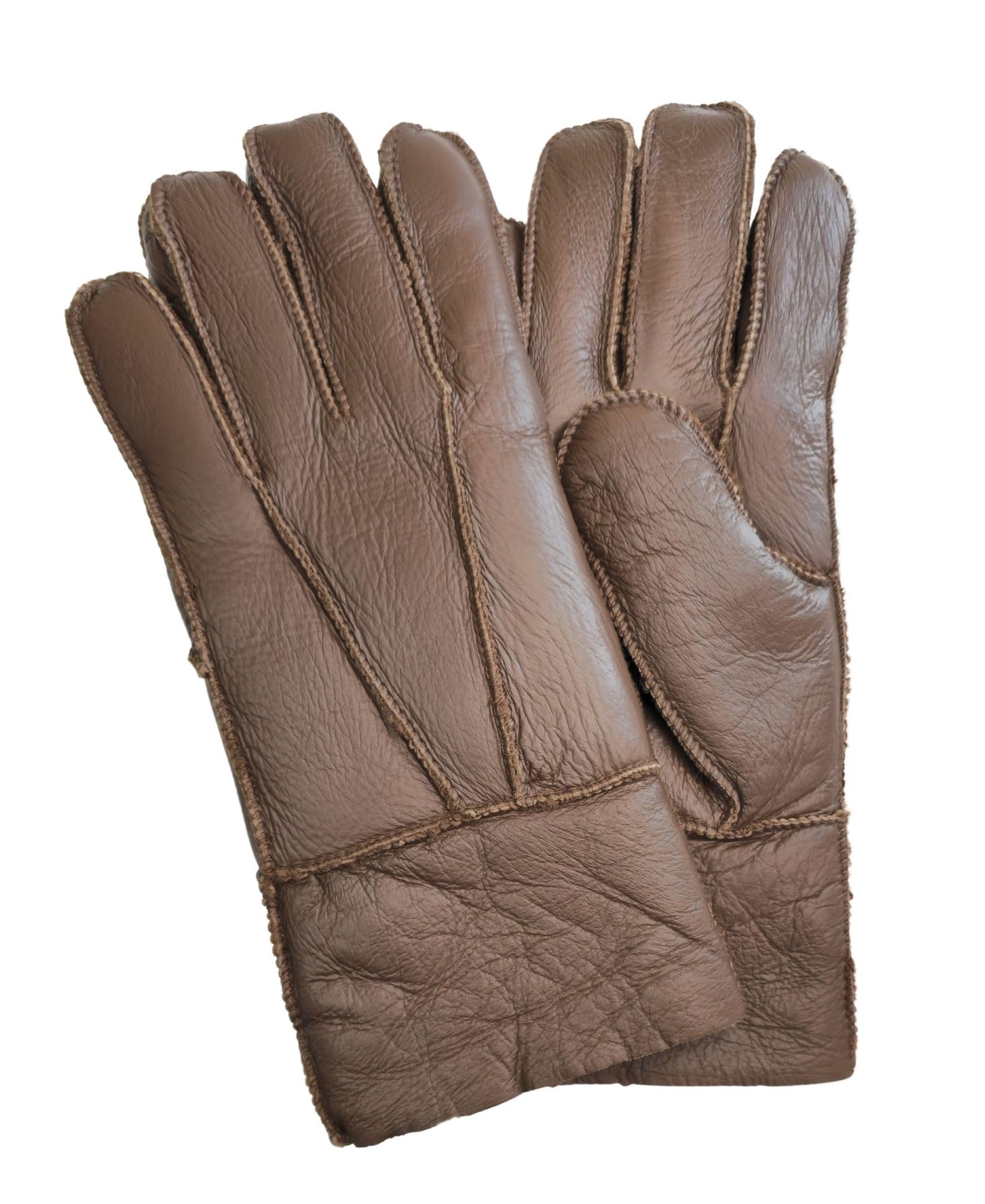 Infinity Leather Unisex Brown Sheepskin Leather Gloves With Roll Up/Down Cuff In | : Large
