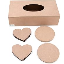 IVEI DIY MDF Tissue Box Pack with 6 Heart and 6 Round Coasters