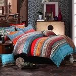 Boho Queen Duvet Cover, 100% Microfiber Ethnic Bohemian Colorful Bedding Set for Men Women, Yellow Orange Modern Geo Bohemian Print Duvet Cover, with Zipper Closure Luxury Soft Durable (Queen, 3pcs)