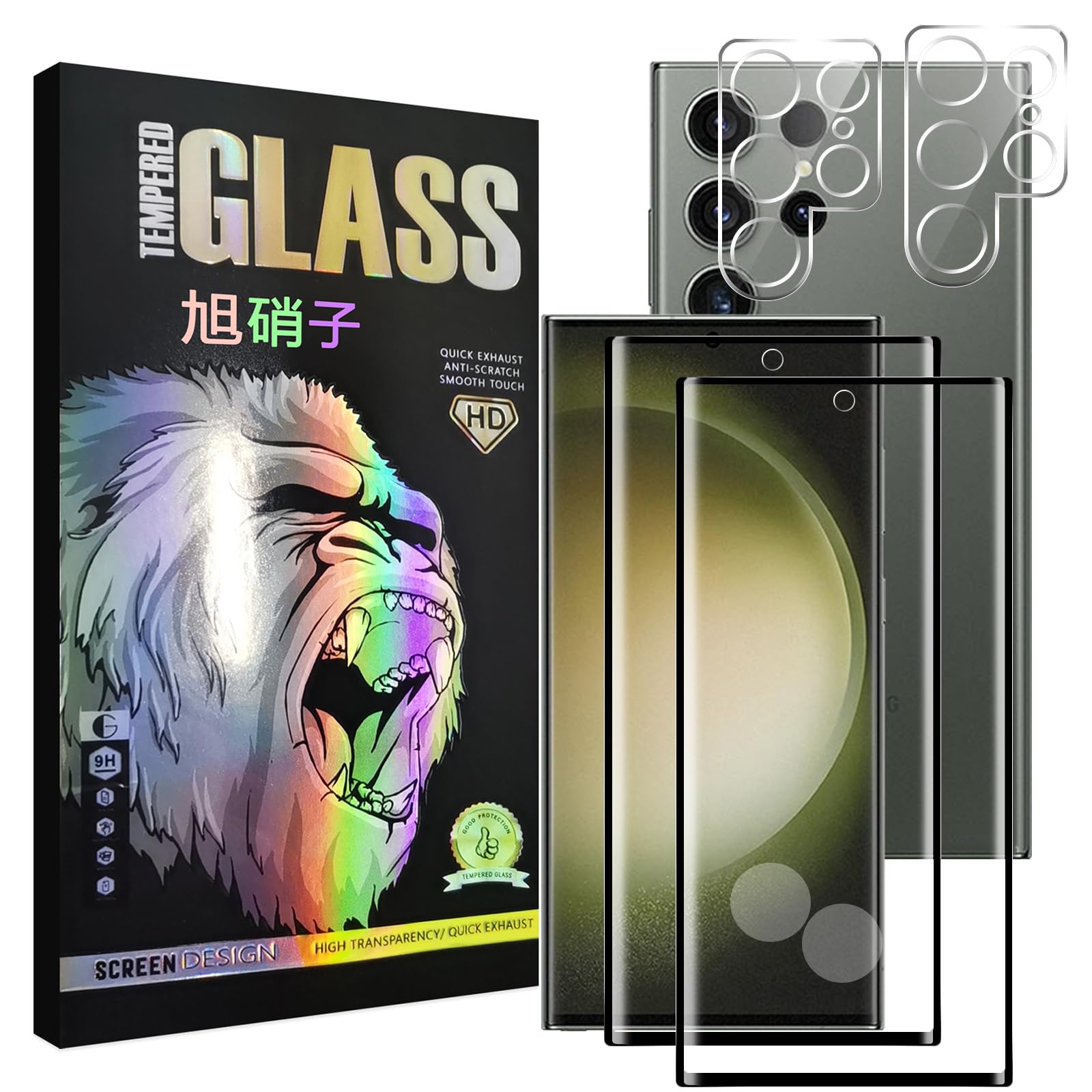対応 Galaxy S23 Ultra SC-52D SCG20 ガラスフイルム 【2+2枚セット- 日本旭硝子 】 galaxy s23ultra フイルム 【2枚】+ レンズフィルム 【2枚】 ギャラクシー S23 Ultra 液晶保護フィルム 強化ガラス さらさら 液晶 ガラス ケース 【 硬度9H 飛散防止 超薄 気泡ゼロ 3D Touch対応 高感度 撥油性 指紋防止 ラウンドエッジ加工】 TZ-S23UltraTM