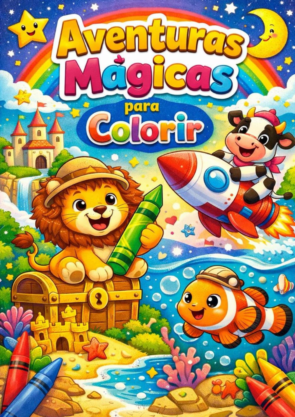 Meu Primeiro Livro de Colorir: Animais, Foguetes: Livro de Atividades Infantil com 56 Desenhos Grandes e Simples para Estimular a Criatividade e Coordenação Motora de Crianças de 2 a 6 Anos