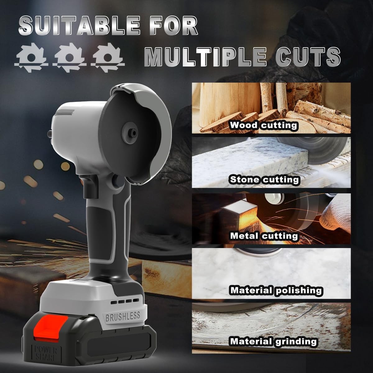 Brushless Cordless Angle Grinder Kit, 28000rpm Mini Electric Angle Grinding Tool with 2x21V 2000mAh Battery and 6-Cutting Discs, Grinder Handheld Cutter for Metal Wood