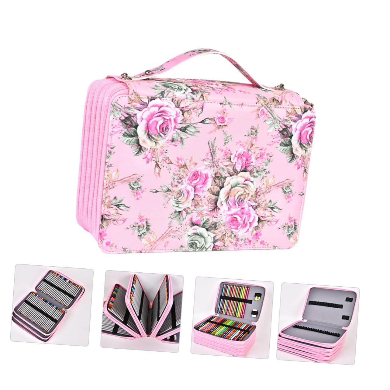 SHINEOFI Mehrlagiges Federmäppchen mit 252 Fächern, Rosa, mit Tragegriff