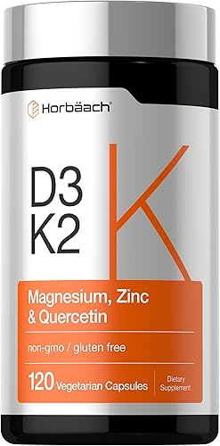 Horbäach Vitamina D3 K2  5000 UI D3  120 cápsulas  con magnesio, zinc y quercetina  Vegetariano, sin OMG, suplemento sin gluten