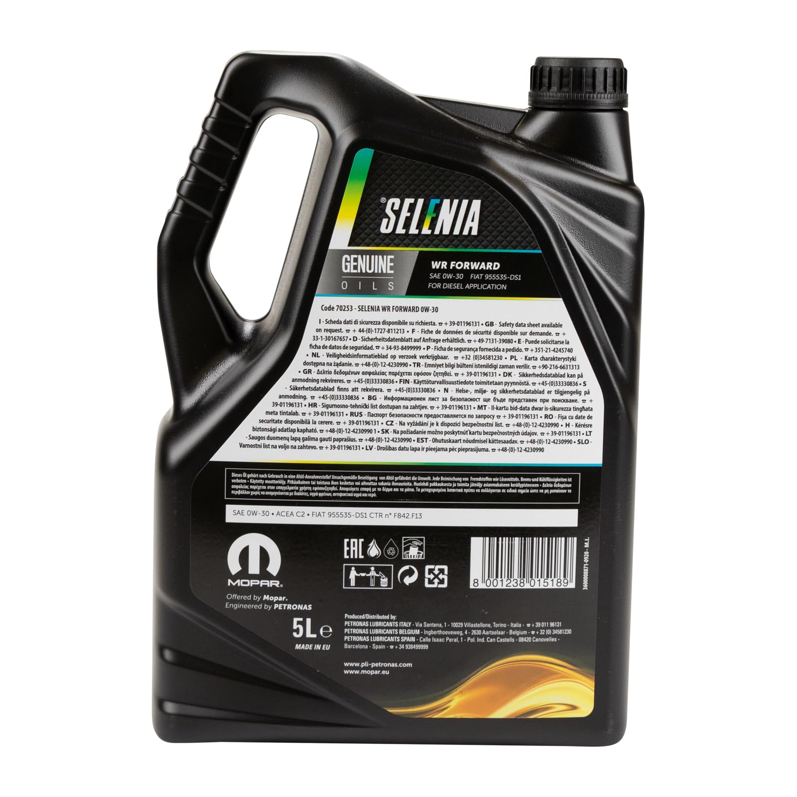 SELENIA Olio motore 0W-30 5 L Compatibilità con FIAT 500 312 Ducato Van 250, 290 Ducato Camion pianale/Telaio 250, 290 500X 334 DOBLO Cassone/Furgonato/Promiscuo 263 Panda Hatchback 312, 319