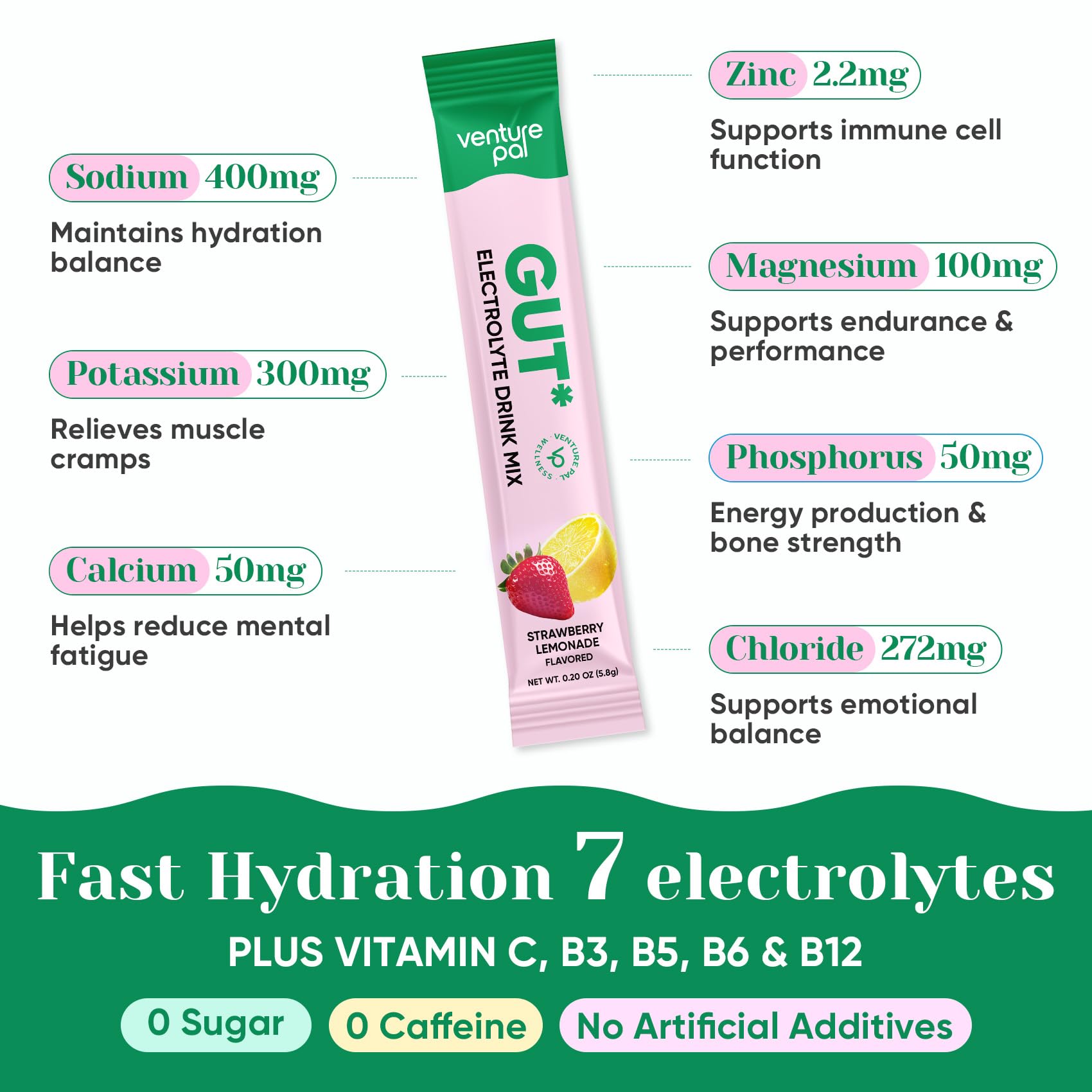 Venture Pal Sugar Free Hydration Packets + Gut Health Electrolytes Powder — Amazon image 4