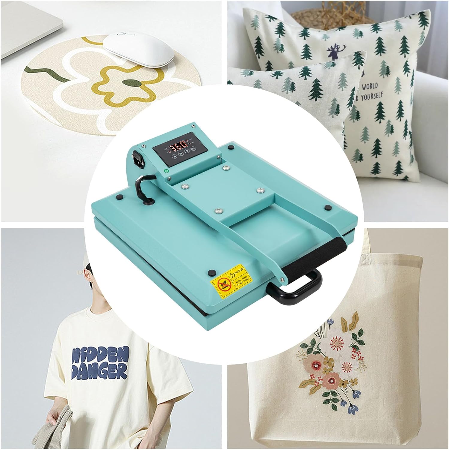 Heat Press Machine, Digital Industrial Heating Press Tool, Transfer Sublimation Print Press Equipment, 15" x 15" T-Shirt Heat Press Machine, Clamshell Heat Press Tool for Bags Mouse Pads Hat