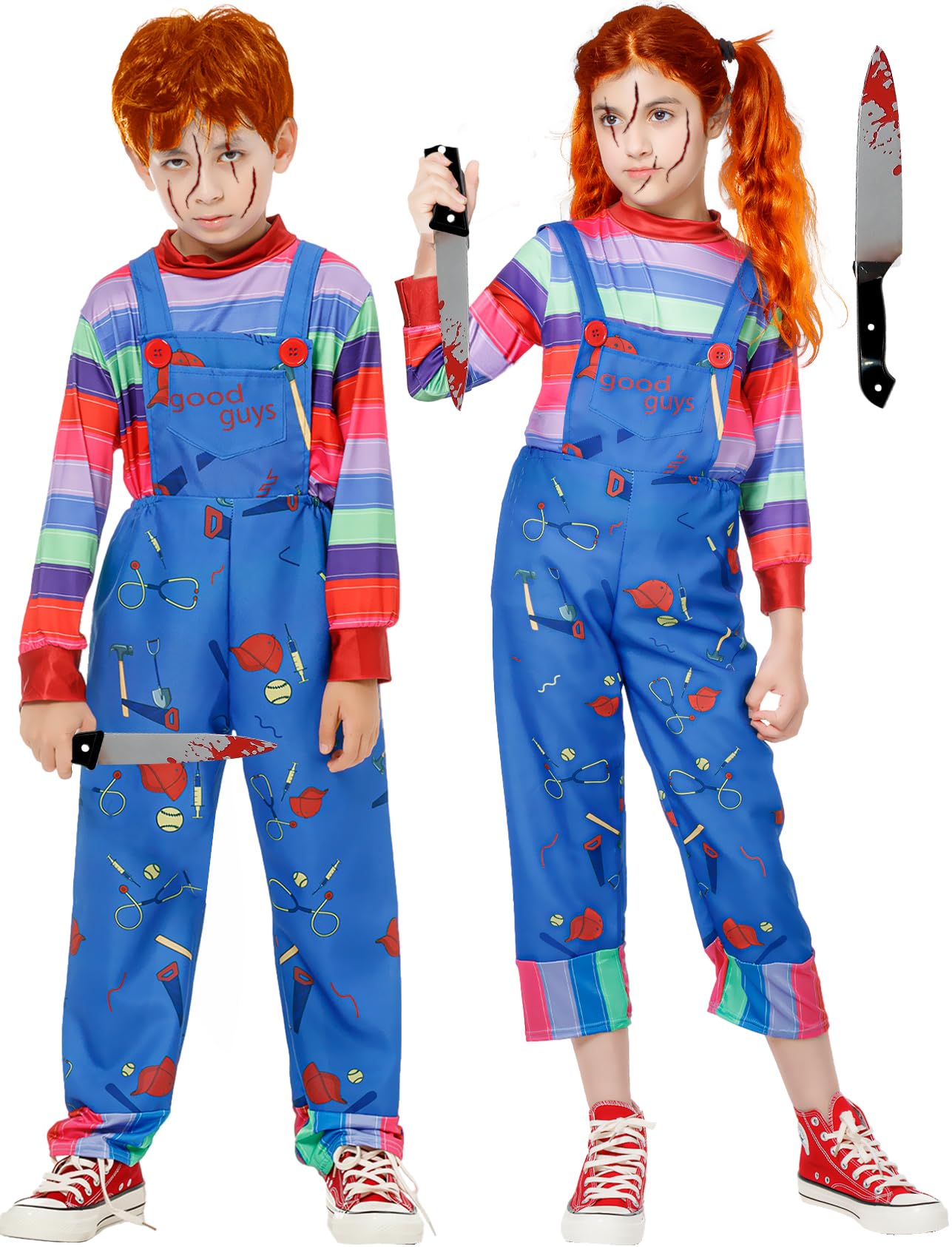 NMKL Halloween Costume Kids Rainbow Striped Jumpsuit Outfit Dress up Halloween Costume Cosplay Outfit (130)