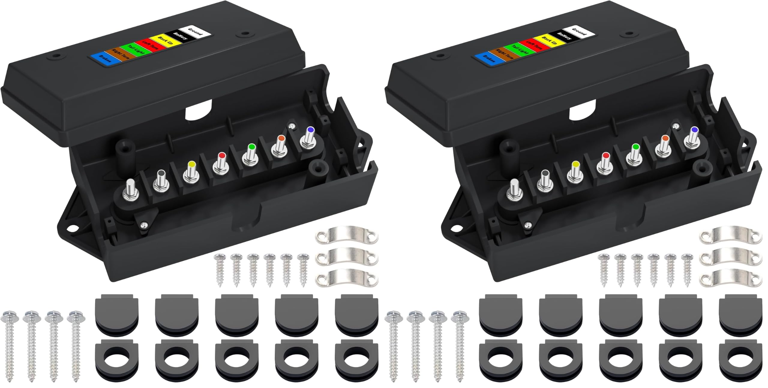 CheeMuii 7 Way Trailer Junction Box Weatherproof 7 Pin Trailer Wiring Box 7 Color-Coded Electric Wires Connection Box for RV Camper Trailer Light Rewiring (Pack of 2)