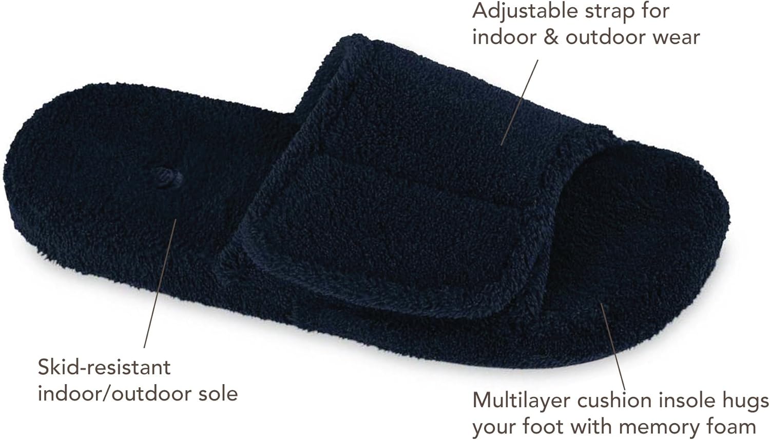 Acorn Men's Spa Slide Slippers with Adjustable Strap and Soft Terry Lining - Image 2