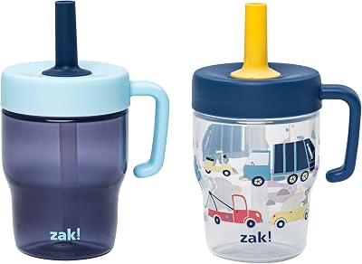 Zak Designs Wheels Capri 10oz Plastic Leak-Proof Toddler Straw Cups, 2-Pack