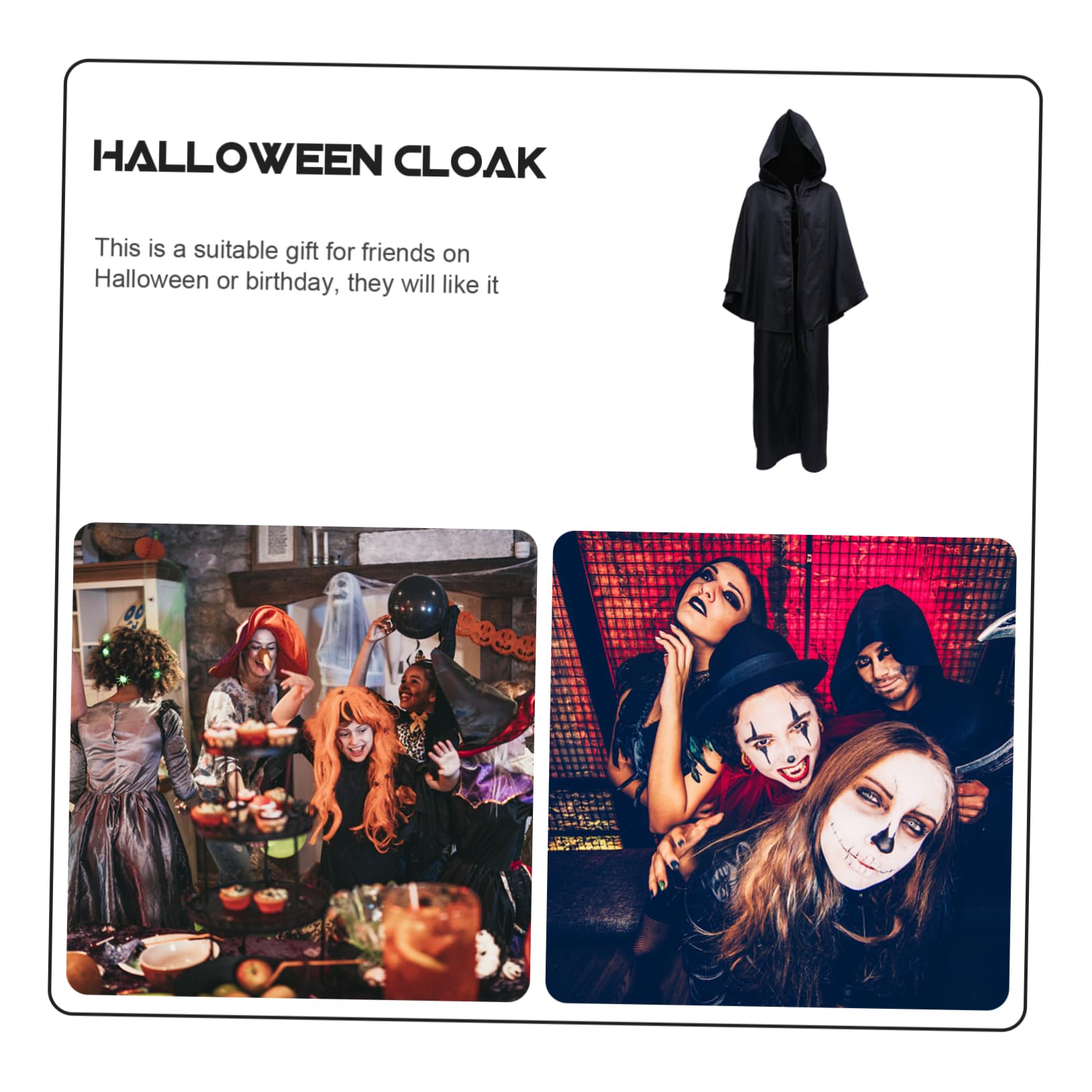 Cape à Capuche D'halloween Noir M en Polyester, Costume Halloween Homme