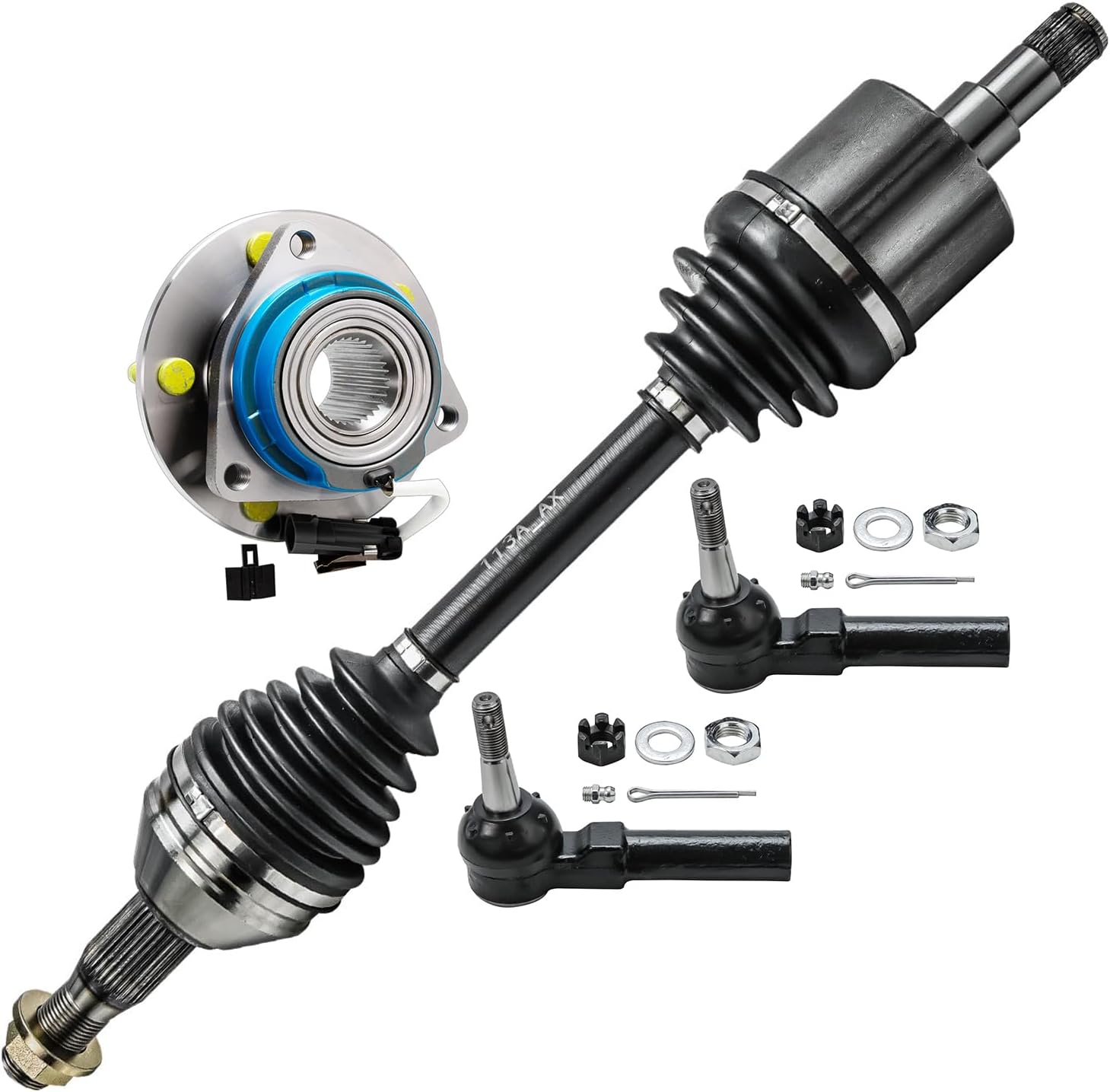 Detroit Axle - Front Passenger Side CV Axle Shaft Assembly & Front Wheel Hub Bearing Assembly w/2 Outer Tie Rods for Buick Chevrolet Pontiac Models