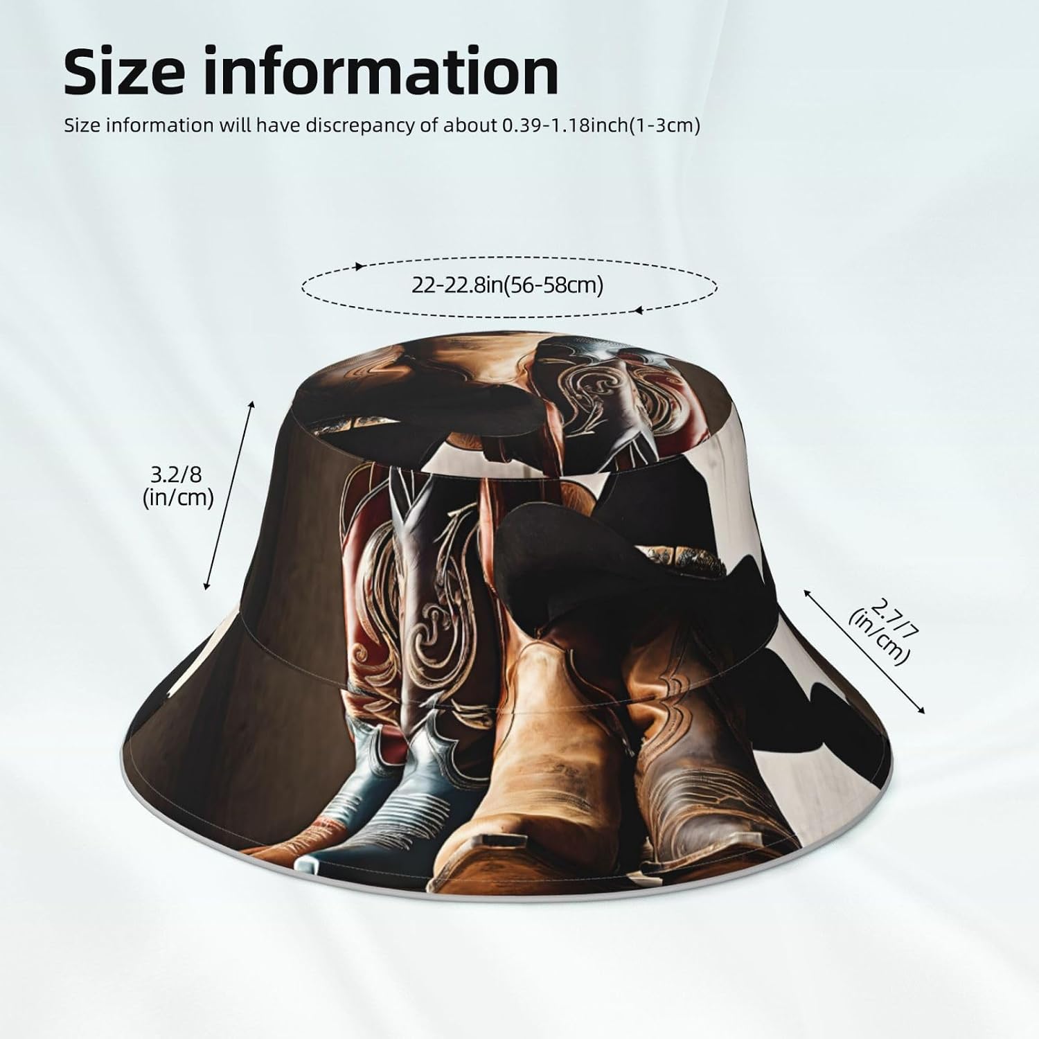 (Cowboy Black Hat Western Boots) Reflective Reversible Bucket Hat Foldable Breathable Stylish Two-Way Wear for Outdoor Travel Daily Activities