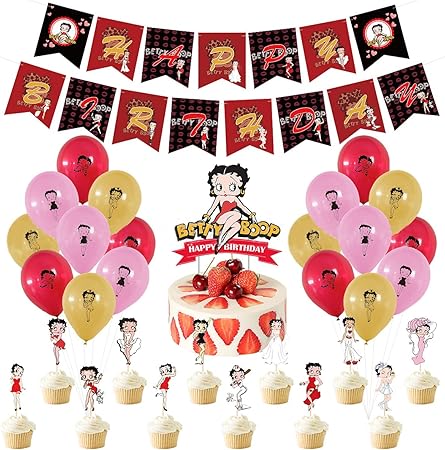 Amazon Co Jp ベティ ブープ 誕生日 飾り付け パーティー セット Betty Boop アニメ キャラクター 少女 ブラック レッド ピンク 可愛い 子供 女の子 Happy Birthday ガーランド バナー バルーン 風船 ケーキトッパー 32枚セット おもちゃ