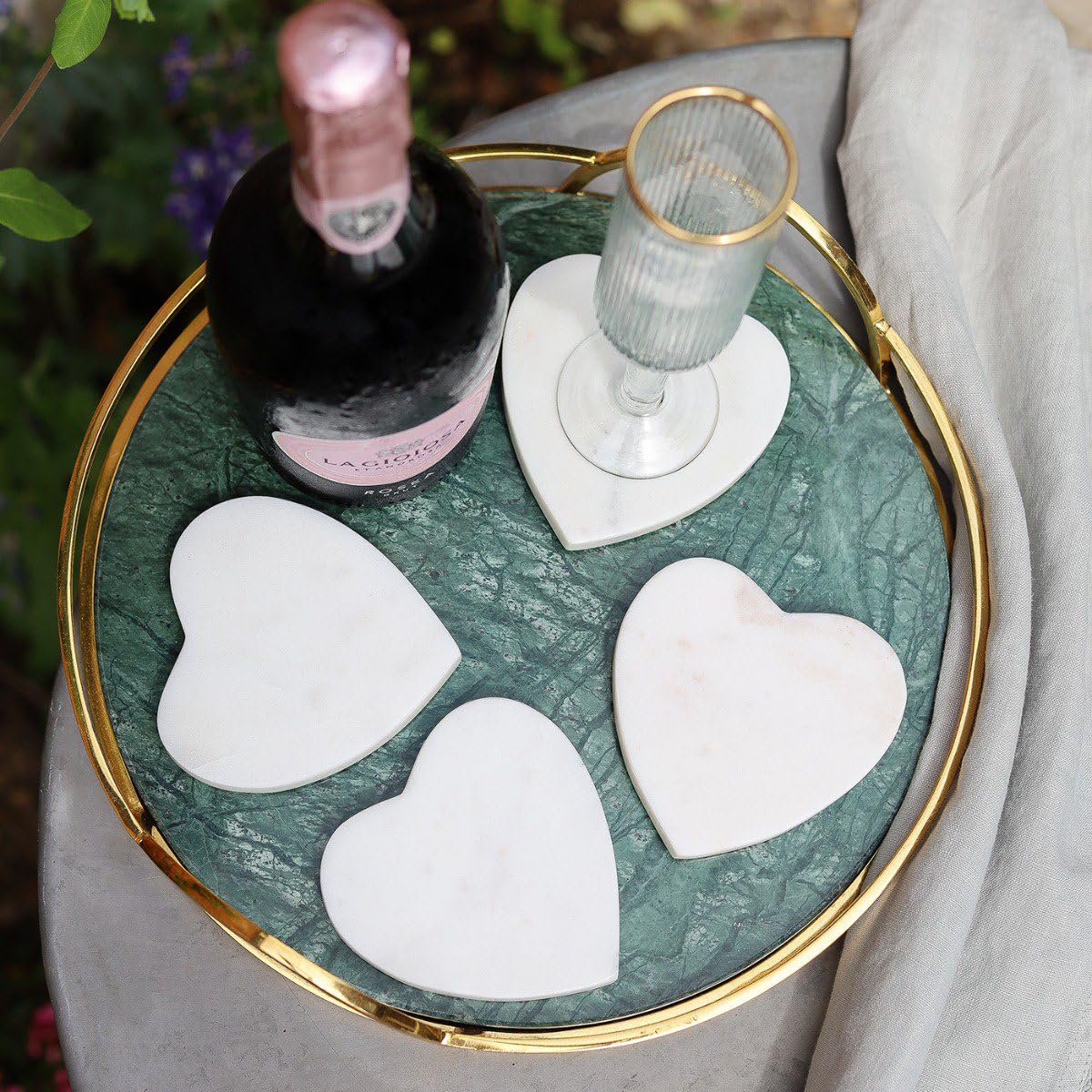 Culinary Concepts Set of 4 Heart Shaped Marble Coasters