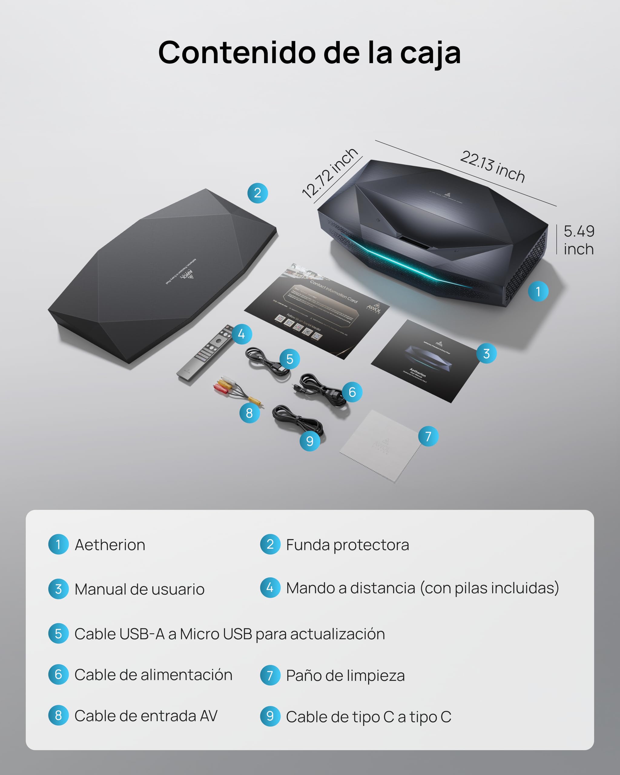 AWOL VISION Aetherion Pro + Pantalla ALR 100 Pulgadas. Proyector láser RGB Triple de Ultra Corto Alcance 4K UHD, HDR10+, Dolby Vision y Atmos, para Cine en casa y Gaming.