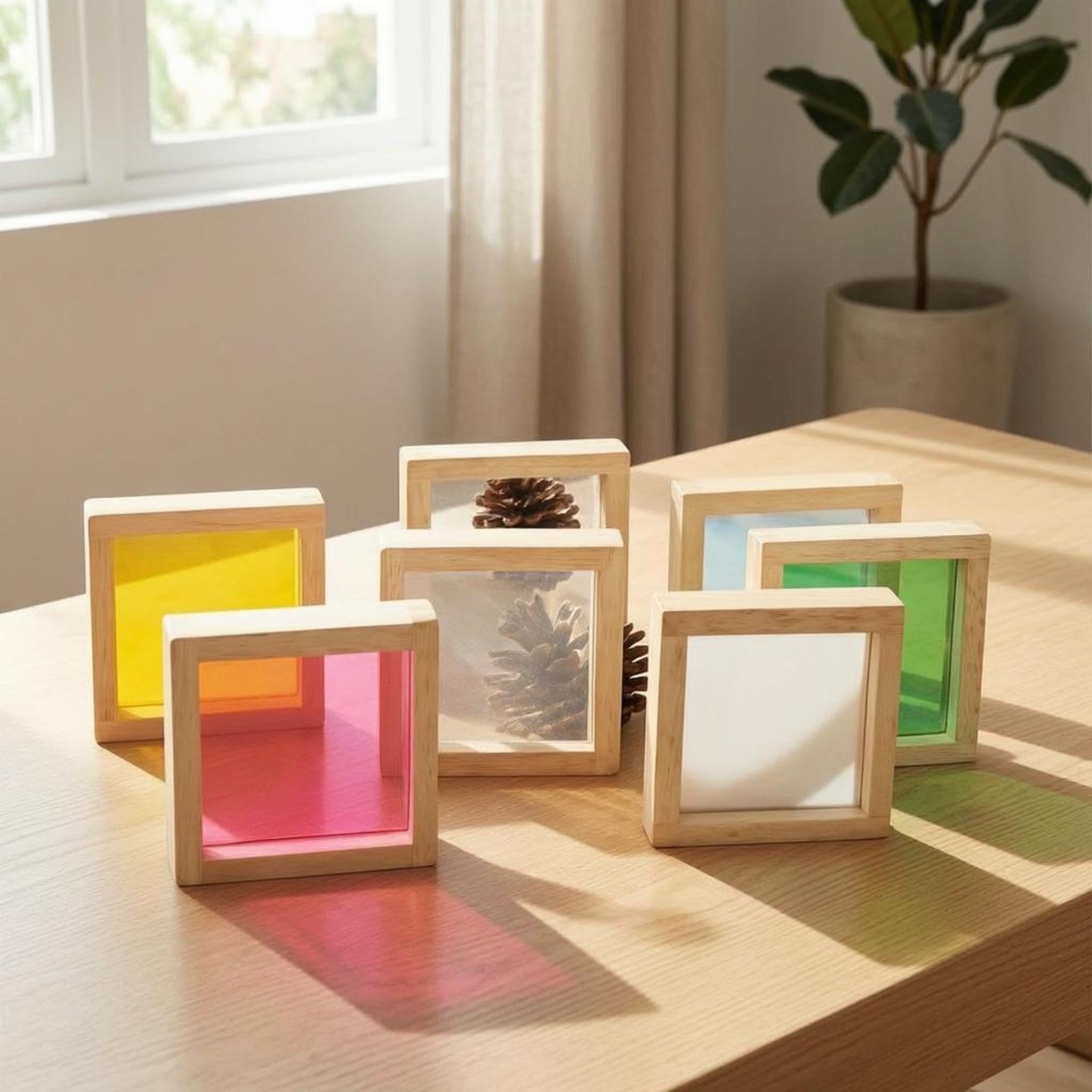 Set di 7 Blocchi Da Costruzione in Legno Acrilico Colorato per Lo Sviluppo Sensoriale Nella Scuola Dell'infanzia: Ideali per Impilare E Apprendere, come descritto, 14cm