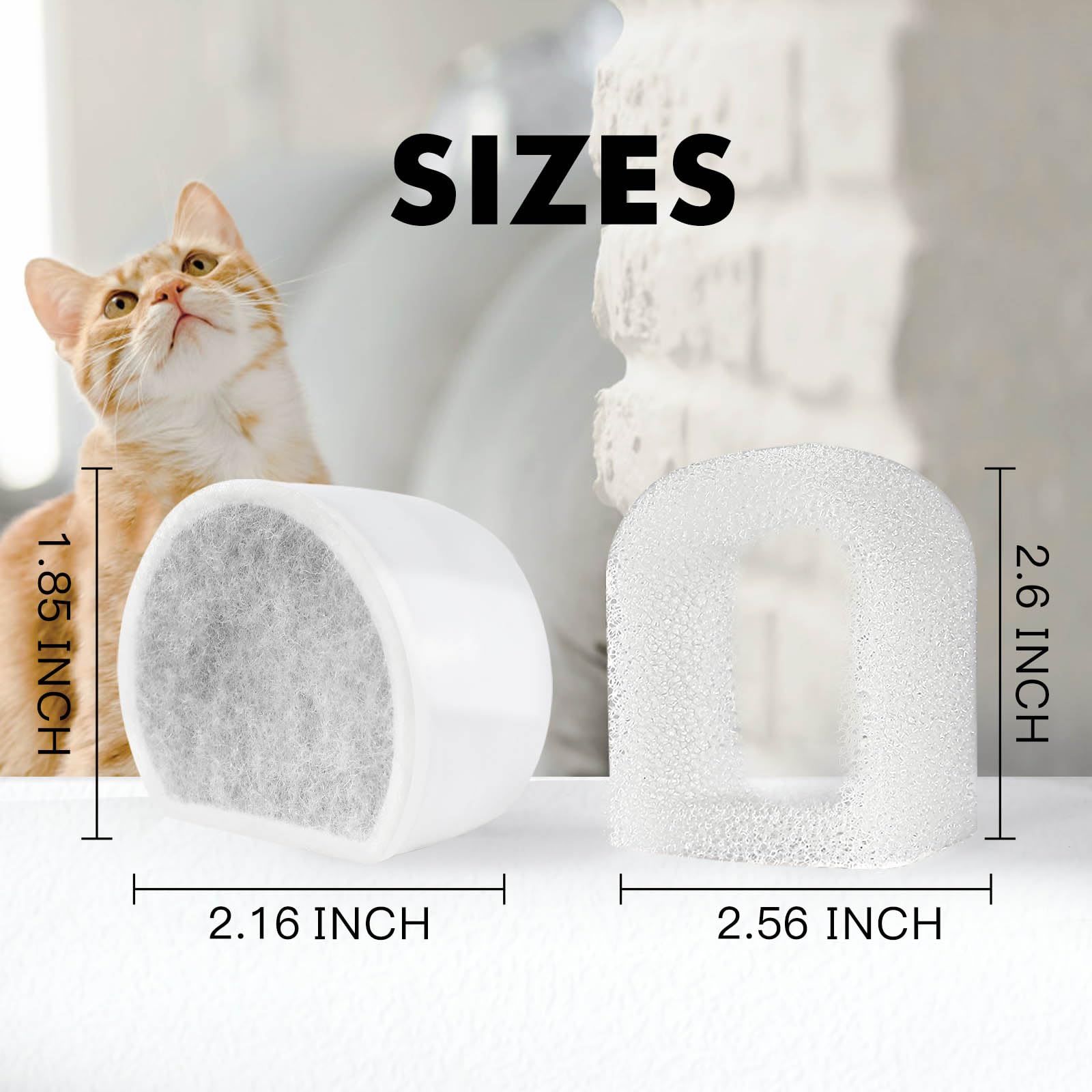 16 Pack Cat Water Fountain Filters Replacement, 8 Carbon Filters and 8 Foam Sponge Pre-Filter Fit for Multiple Ceramic and Stainless Steel Pet Fountains - image 2