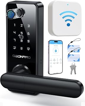 Smart Door Lock with Handle, WiFi Fingerprint Keyless Entry Door Lock | APP Control, Electronic Digital Deadbolt with Handle, Compatible with Alexa, Gateway Included