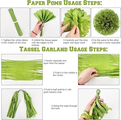 Miniatura 7 de Decoraciones de fiesta de cumpleaños verde salvia con pancarta de feliz cumpleaños, cortina de flecos de globos verde oliva dorado para niñas y