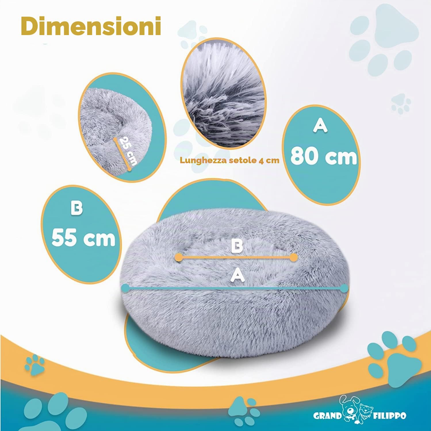 Lettino Per Cani E Cuscino Gatto 80 cm - Cuscino Cane Rotondo In Materiale Shaggy - Soffice Cuccia Cane Interno Con Fondo Antiscivolo - Cat Con Dog Bed Con Cerniera - Beige