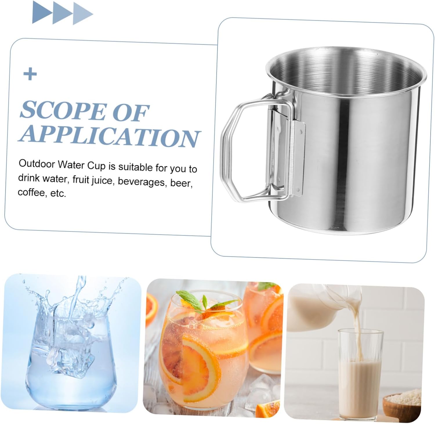 Yardwe 8pcs Portable Stainless Steel Outdoor Water Mug Multi-function Camping Cup for Hiking and Travel Folding Handle for Adventure and Recreation