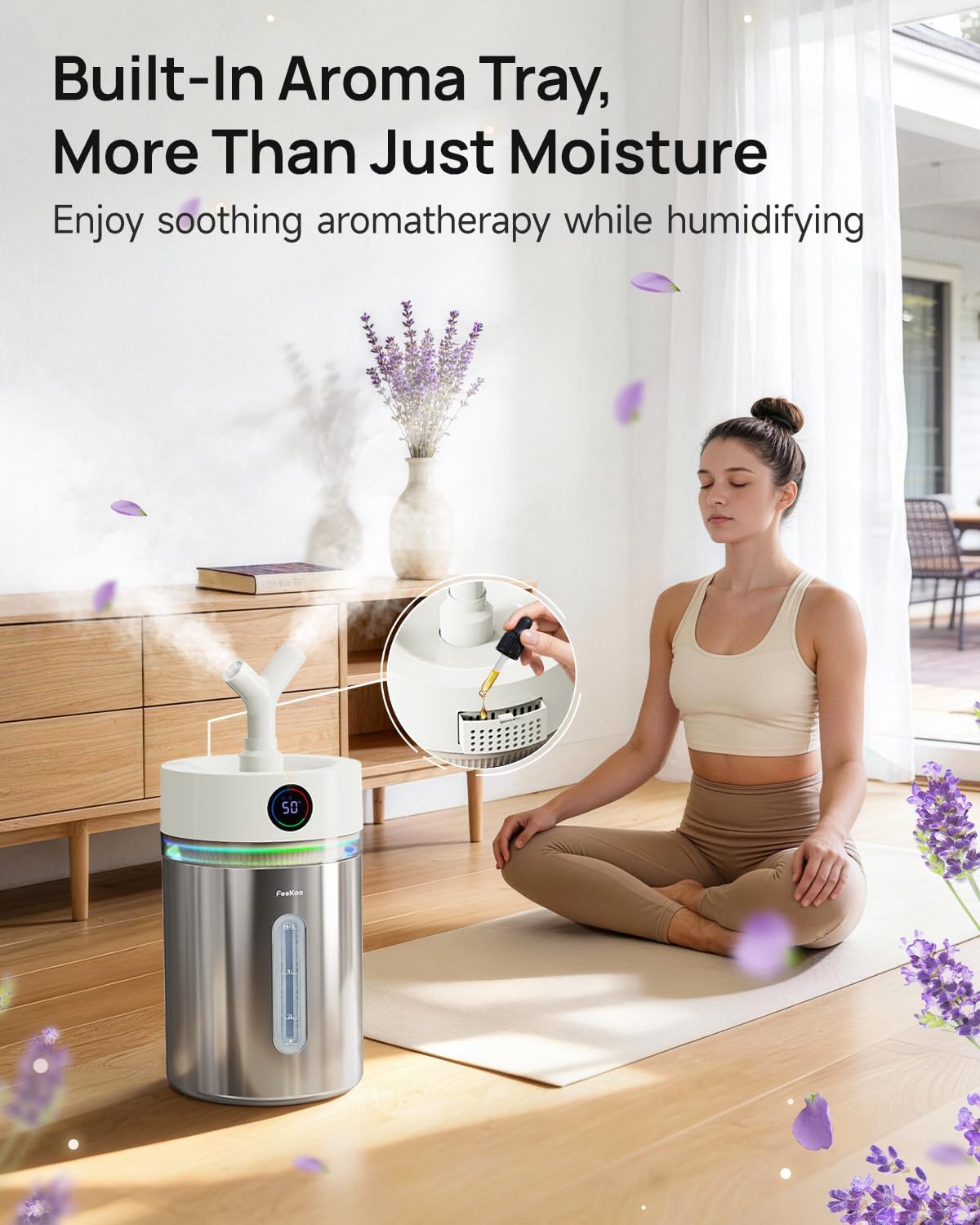 Feekaa Stainless Steel Humidifier, 4L/1Gal Cool Mist Humidifiers for Bedroom, Easy to Clean Dishwasher Safe Humidifier Large Room with Diffuser, Humidifiers for Baby Nursery Living Room Office Plant