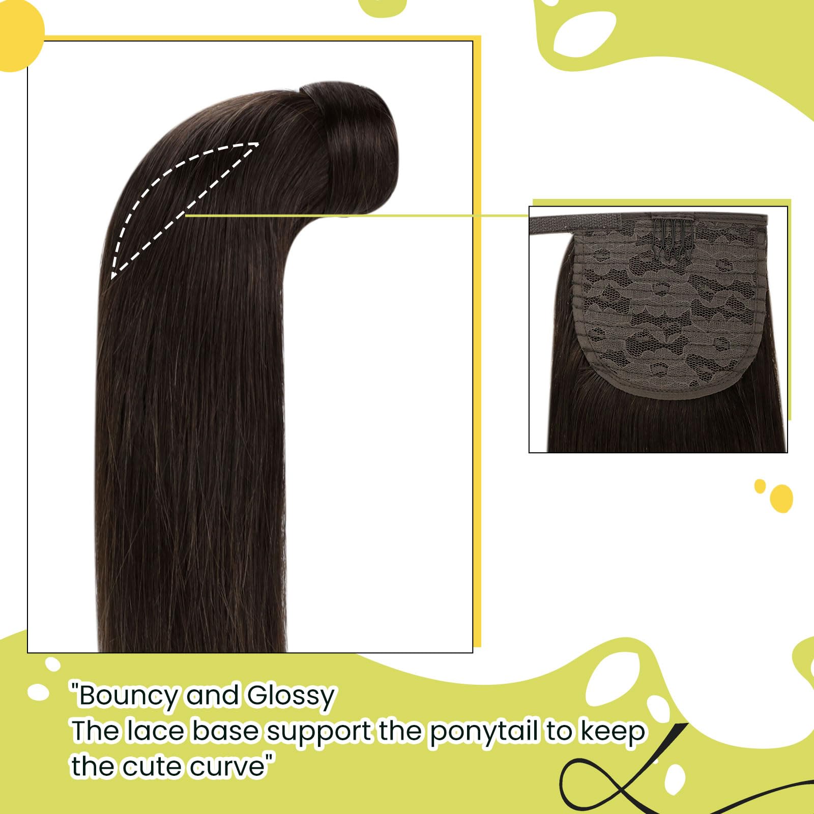 RUNATURE 20 Pollice/50cm Coda Capelli Extension Coda di Cavallo Marrone Più Scuro #2 Estensioni dei Capelli Coda di Cavallo Remy Lisci 80g