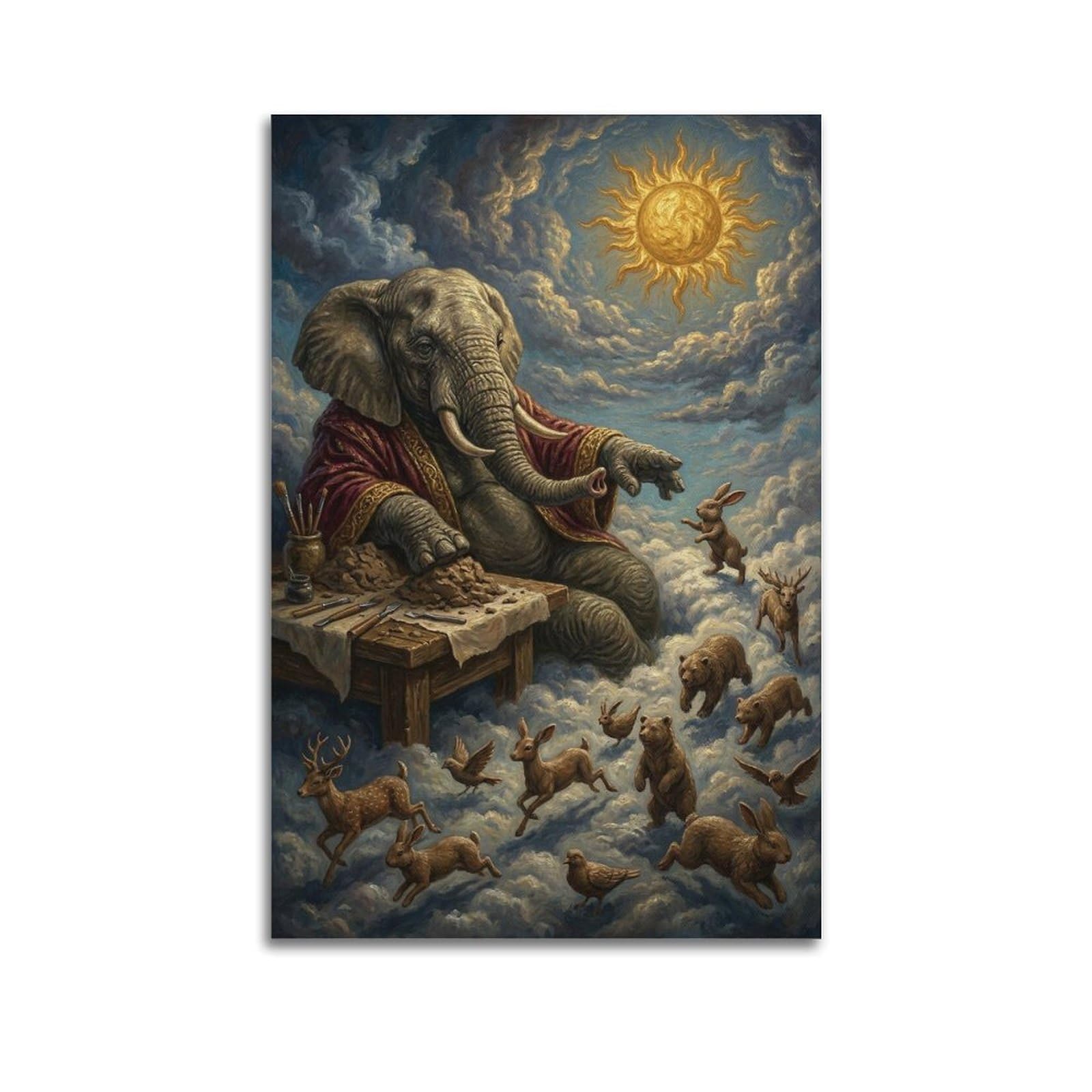 XKUGA Surreal Vintage Animal Poster Elephant Cloud Creator Fable Modern Decorative Canvas Prints - Ideal Wall Art for Family, Man Cave, Game Room, Boys & Girls Bedroom 20x30inch(50x75cm)