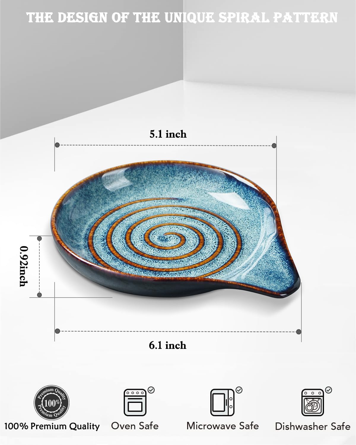Spoon Rest for Stove Top, 6" Large Ceramic Spoon Holder for Kitchen Counter, Heat-Resistant Cooking Utensil Rest, Modern Farmhouse Kitchen Decor for Spoons, Tongs&Spatula, Lake Blue