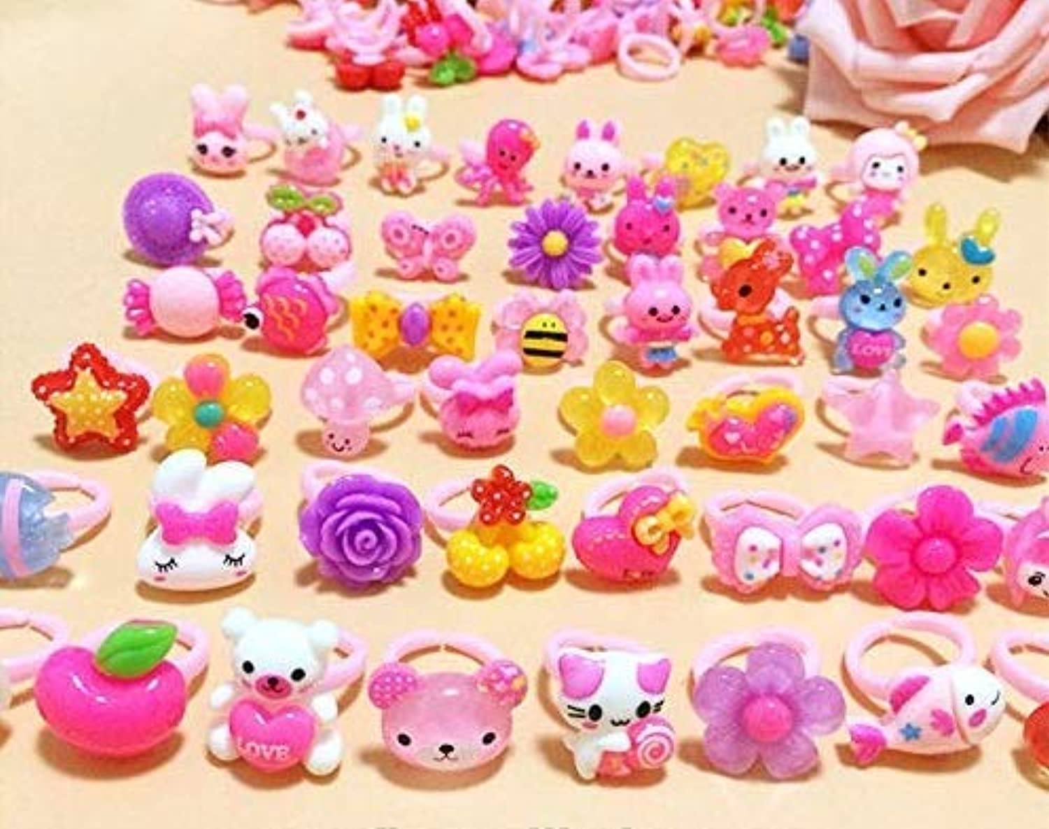 AK Store Cute Adjustable Cartoon Pretend Play Toy Fancy 36 Finger Rings with Bracelet in Heart Shape Box Jewellery Kit for Kids, Girls Birthday Gifts, Suitable for Age 2-10 yrs (Multi Color) 3