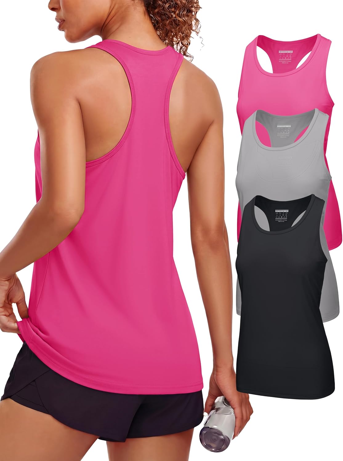 MAGCOMSEN Women's Athletic Racerback Tank Tops Quick Dry Racer Back Workout Tanks Moisture Wicking Upf50 Exercise 3 Pack