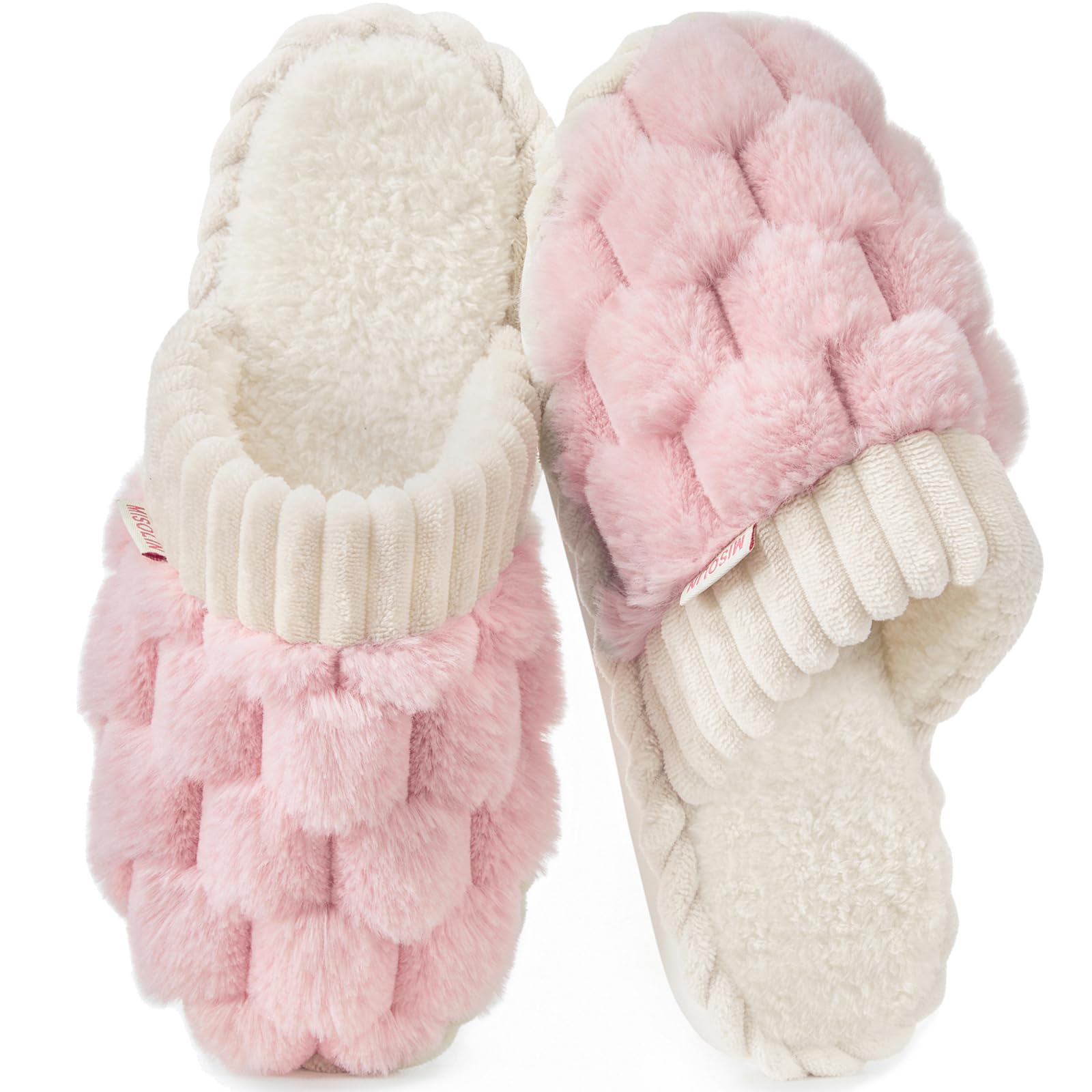 Misolin Pantofole Donna Invernali Pelose Ciabatte da Casa with Memory Foam | Morbide e Comode, Fodera in Peluche Calda, Suola Antiscivolo, Tutte le Stagioni, Interno/Esterno