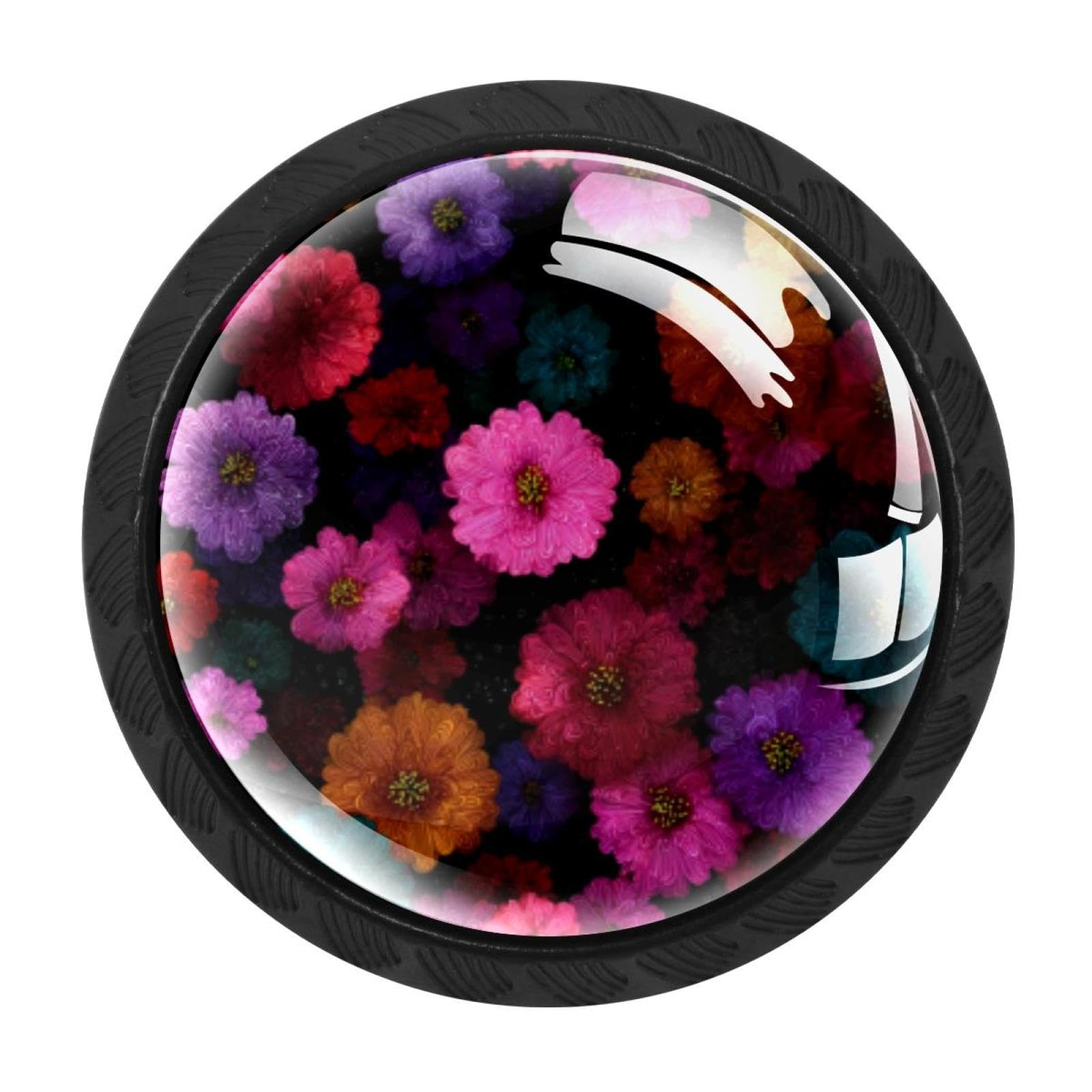 Poignée de tiroir en verre et bouton de placard rond fleur pour armoire