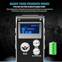 Vista 5 de Mini grabadora de voz para conferencias reuniones y clase -KINOEE 8GB dispositivo de grabación de cinta de audio digital con micrófono de doble