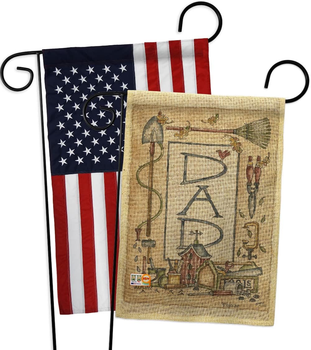 Dad Border Burlap Garden Flags Pack Family Father Day Daddy Papa Grandpa Best Parent Sibling Relatives Grandparent USA Applique Small Decorative Gift Yard House Banner Double-Sided Made In 13 X 18.5